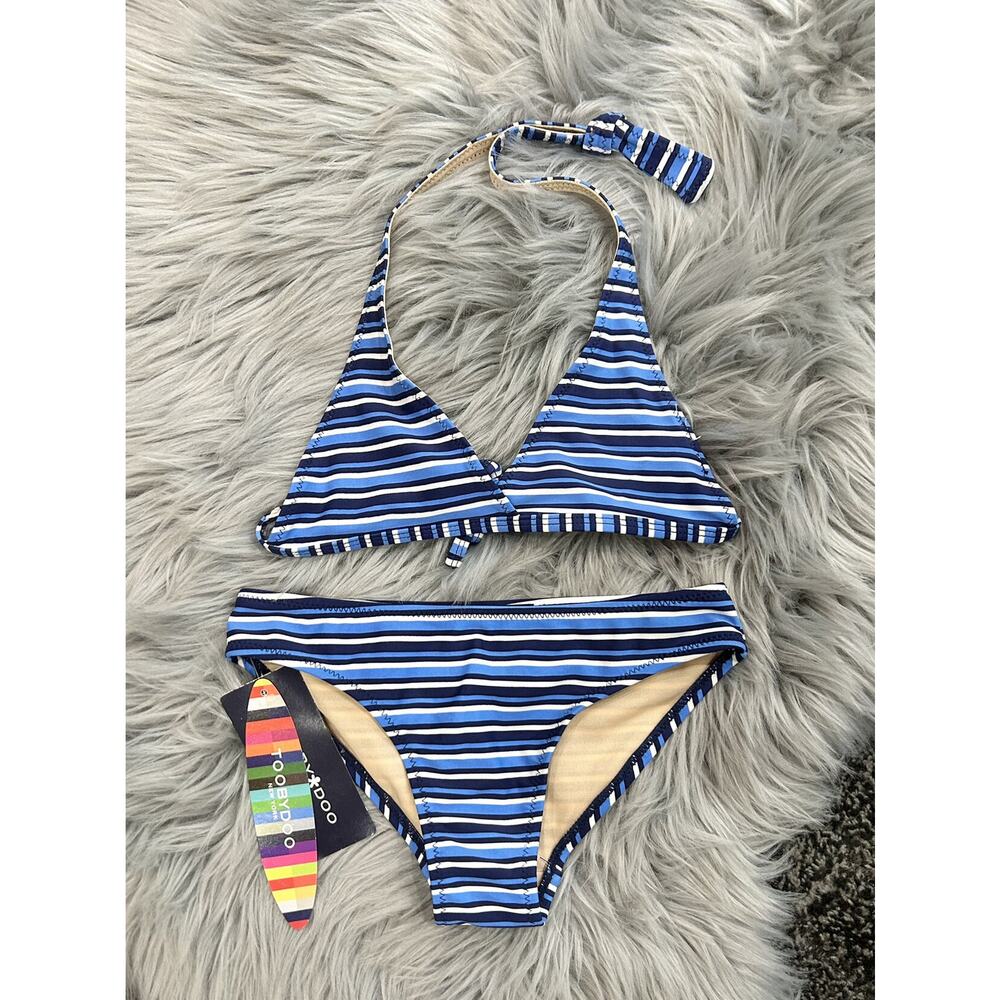 Toobydoo Girls Estelle 2 Piece Blue Striped Swim Bikini 5/6T NWT